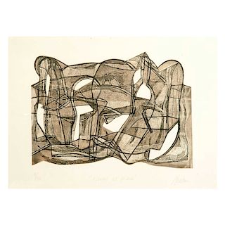 GABRIEL MACOTELA, Figuras de piedra, Firmado. Grabado, 17/40, Enmarcado. 29 x 40 cm