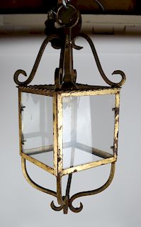 Lantern-Style Brass and Glass Ceiling Fixture