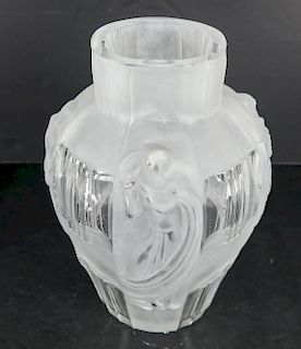 Signed "Lalique, France" Clear & Frosted Vase