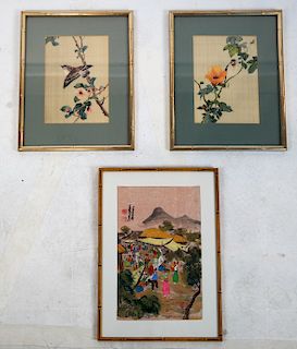 Two Asian Brird Prints & a Watercolor