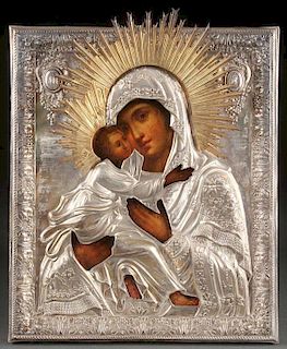 RUSSIAN ICON WITH SILVER OKLAD, DATED 1834