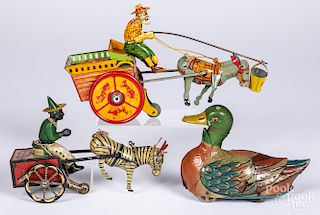 Three tin lithograph wind-up toys
