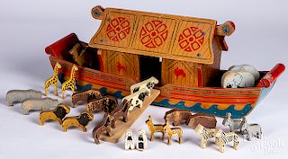Painted wood Noah's Ark pull toy