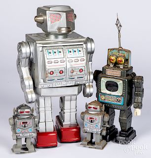 Two Japanese tin battery operated robots, etc.