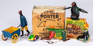 Group of tin wind-up toys