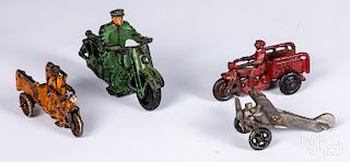 Three Hubley cast iron motorcycles