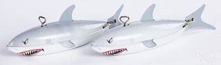 Two Chein tin wind-up sharks