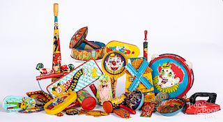 Japanese tin lithograph noisemakers and sand toys