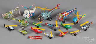Collection of Japanese tin mechanical helicopters