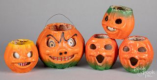 Five US paper pulp Halloween Jack-O-Lanterns