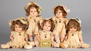 Five Madame Alexander Dionne Quintuplet dolls