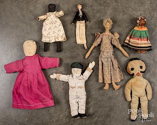 Group of seven early rag dolls