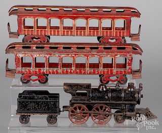 Cast iron and tin passenger train set