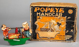 Marx Popeye tin lithograph wind-up handcar