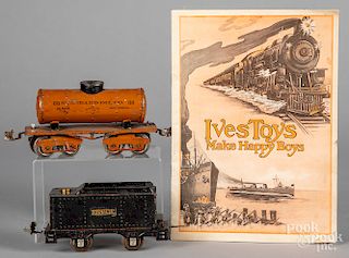 Two Ives tin train cars