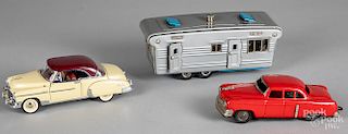 Japanese tin friction car and travel trailer, etc.