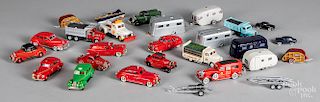 Twenty-three diecast scale model cars and campers