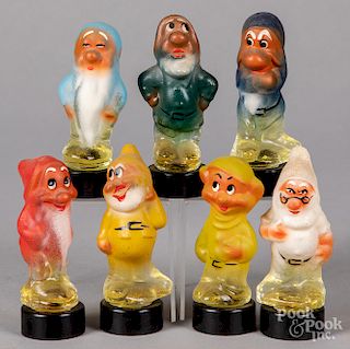 Set of seven Russian glass Dwarfs perfume bottles