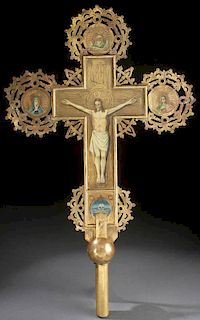 LARGE RUSSIAN PROCESSIONAL CROSS, 19TH CENTURY
