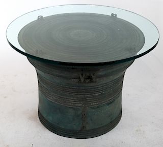 Antique Chinese Bronze Drum-Form Table