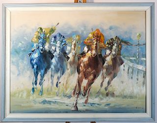 Anthony VECCHIO: Racing Horses - Oil on Canvas