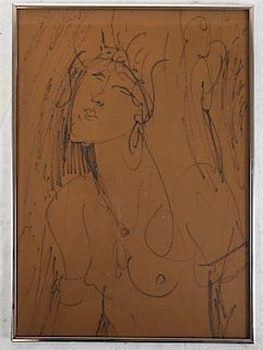 Expressionist-Style Drawing of Nude Woman
