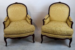 Pair of French Gold Upholstered Bergeres