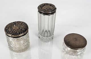 Three Sterling Silver & Glass Vanity Articles