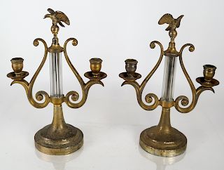 Pair of American Lyre-Form Candlesticks
