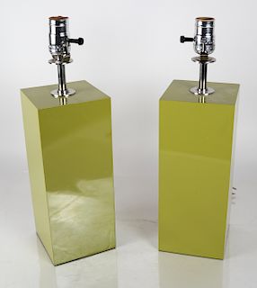 Pair of Modern Green Lacquer Lamps