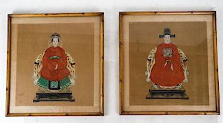 Pair Chinese Ancestral Portraits - W/C
