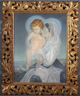 BEAUTIFUL MADONNA AND CHILD PAINTING, SIGNED