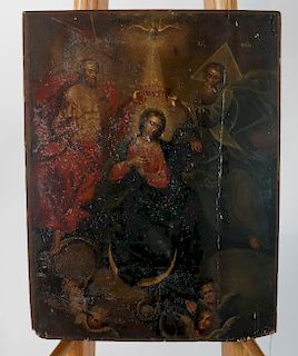 Antique Wood Icon of Mary