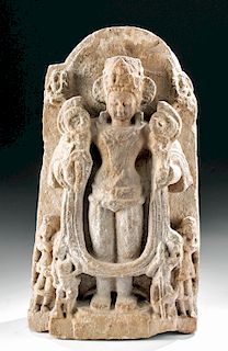 8th C. Indian Stone Relief Panel with Vishnu