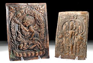 Lot of Two 19th C. Tibetan Repousse Plaques w/ Deities