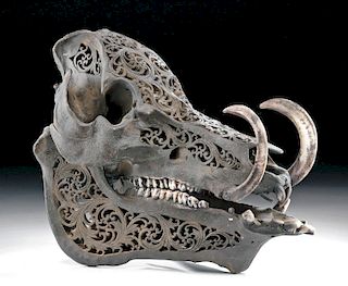 20th C. Dayak Carved Boar Skull (2 Pieces)