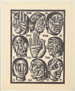 Peter Gourfain (American, b.1934) Woodcut Print