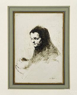 Theodule Augustin Ribot (French 1823-1891), ink a