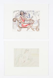 Emlen Etting (1905-1993) 2 Figurative Mixed Media Works