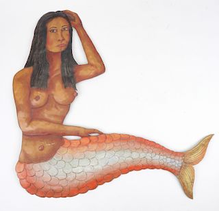 Yves Darius (Haitian, b. 20th Century) Steel Drum Cutout Painted Mermaid