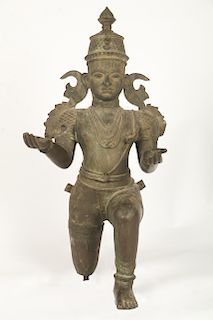 Large Antique Bronze Buddhist Figure on One Knee