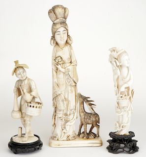 Three Antique Japanese Okimono Figures