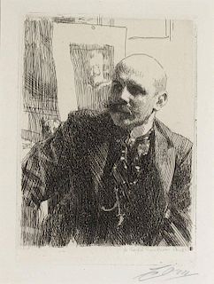 ANDERS ZORN ETCHING, PENCIL SIGNED
