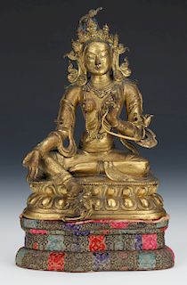 Antique Gilt Bronze Figure of Green Tara, Sino-Tibetan