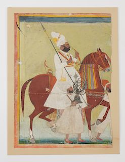 Indian Miniature Painting of an Equestrian Sikh Smoking from a Hookah