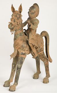 Monumental Benin Bronze Warrior and Horse