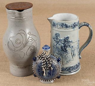 German stoneware pitcher, 19th c., together with