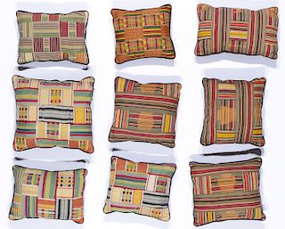 Group of Nine African Kente Cloth Pillows