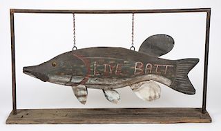 Vintage Maine Folk Art "Live Bait" Trade Sign