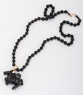 Black Jadeite Jade Horse Pendant Necklace